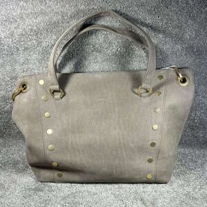 Hammitt Daniel Leather Tote Bag Taupe Pebbled Gold Rivet with Suede Red Lining